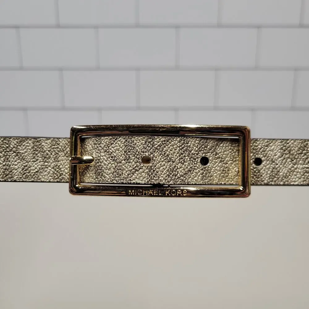 Michael Kors MK Gold Monogram Logo Belt Rose Gold Buckle Women's Large L